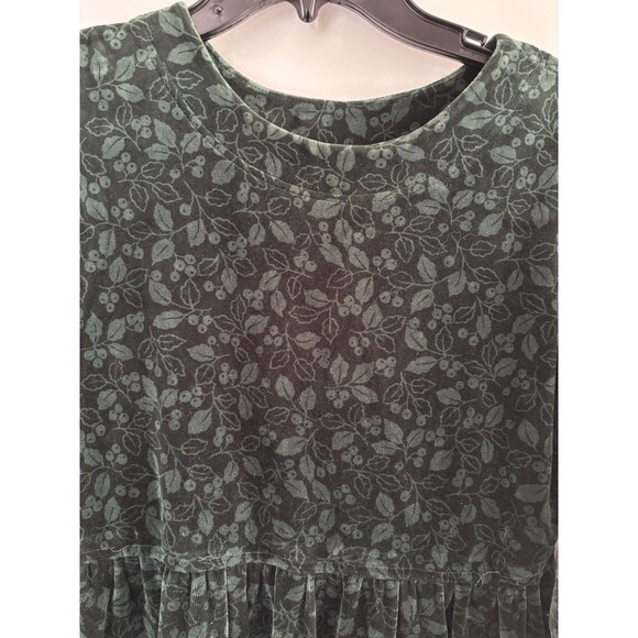 Vtg LL Bean Velour Dress Maxi Holly Print Christmas Cottagecore Whimsigoth L - Picture 2 of 9